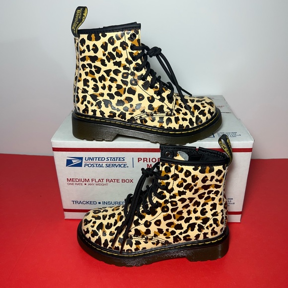 Dr Martens Cheetah Print Combat Boots Martens Toddler 1460 Combat